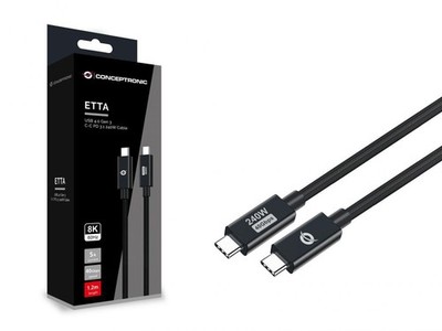 Conceptronic ETTA04B12 USB 4.0 Gen 3 C-C PD 3.1 240W Ladekabel 1.2m