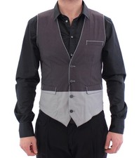 Dolce&Gabbana Men Gray Vest Fabric Polka Dots Full Button Formal Waistcoat IT 46