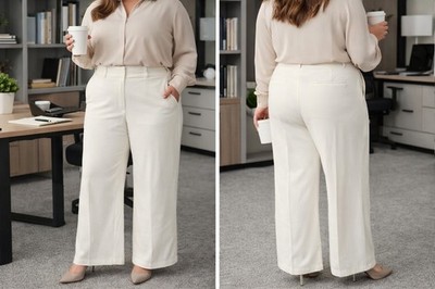 City Chic Ivory Wide Leg Pants Women Sz 18 High Rise Dress Pants Career Stretchy