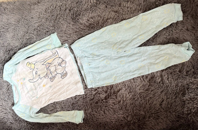 Disney Baby 24M 2pc Cotton Knit Snug Fit Pajama Set Dumbo Light Blue/White