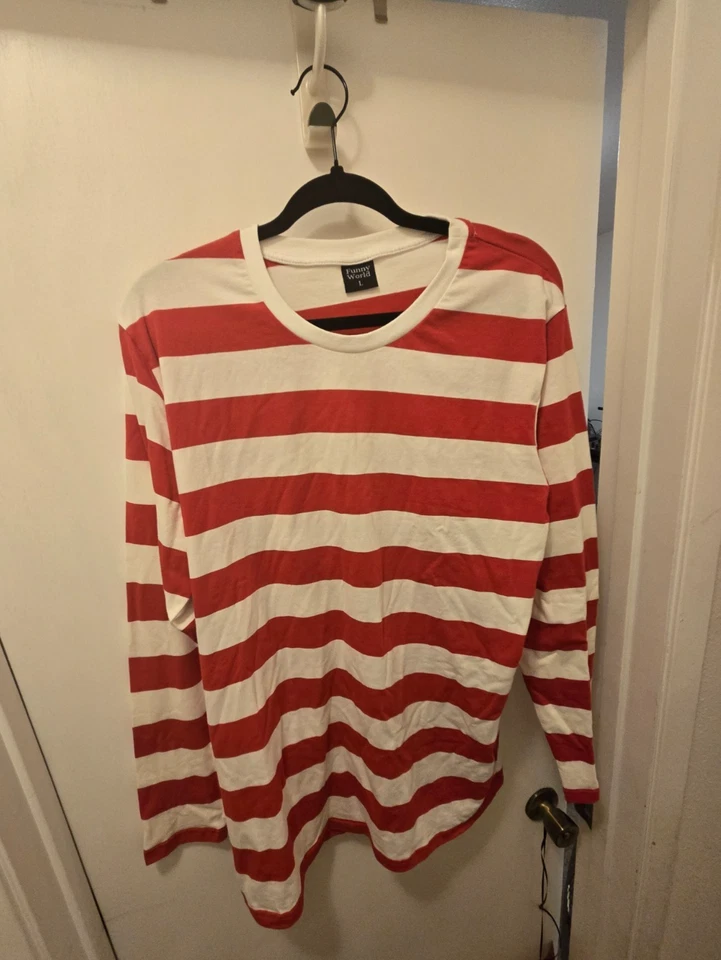 Where's Waldo Adulto Disfraz CAMISA GRANDE SOMBRERO Bufanda Halloween Juegos con disfraces Foto 2 de 4