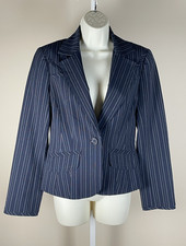 Trina Turk Navy Pinstripe Blazer Womens 6 Made in USA Tailored Career Jacket