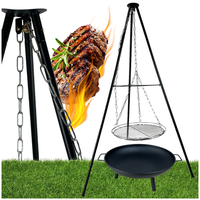 Dreibein Grill + Feuerstelle Ø60Cm Auf Beinen Set Garten Schwarz Stabil