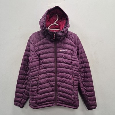 Montane Phoenix Puffer Daunen Kapuze Winter Outdoor lila Mantel Jacke Uk 12