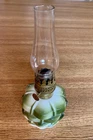 Antique Green & White Milk Glass Embossed Beaded Mini Oil Lamp P&A Acorn Burner