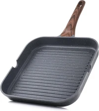 Nonstick Grill Pan for Stove Tops, Versatile Griddle with Pour Spouts, 9.5 Inch