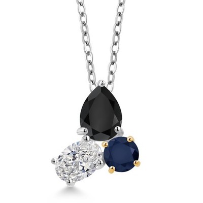 2.39 Ct Onyx Lab Grown Diamond 925 Silver and 10K Yellow Gold Pendant with Chain