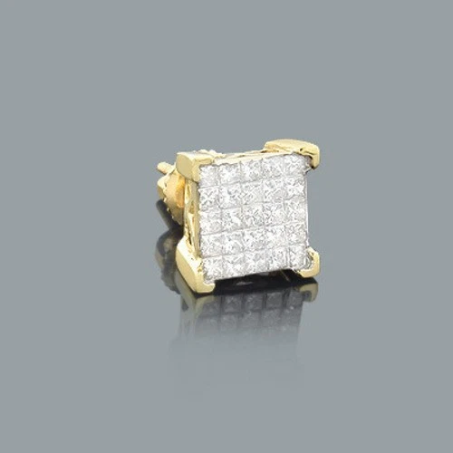 Princess Cut Invisible Diamond Earring 0.69ct 14K Gold for Men - Image 2 of 4