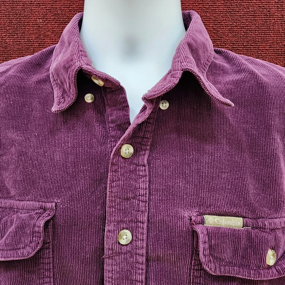 Camisa de Pana Columbia Vintage M Manga Larga Botón Frontal Púrpura Hecha en EE. UU. 90s Foto 2 de 4