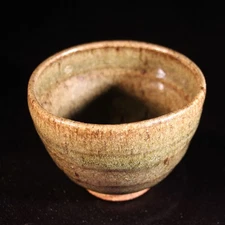 3" green glaze handthrown earthenware teacup bowl