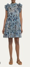 Ulla Johnson Denia Ruffle Sleeve Tiered Blue Mini Dress Morning Glory Size 6 NEW