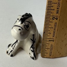 Vintage Ceramic Tiny Donkey Figurine Hand painted Trinket 2” Crazing *see disc*