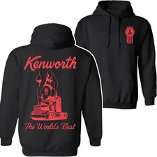 Kenworth Hoodie Featuring Red Kenworth Truck Graphic and Logo on Back