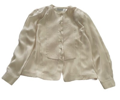 Chaus Petite Size 8 Womens Cream Faux Diamond Button Up Blouse Long Sleeve