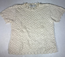 Vtg United States Sweaters Crochet T Shirt Top Womens Cream Sz S Made in USA