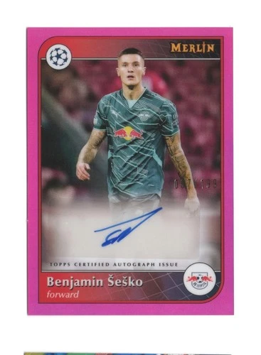 Benjamin Sesko 2024-25 Topps Merlin Chrome UEFA Pink Refractor Auto /199