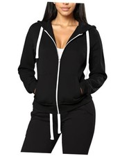 Womens 2 Piece Sweatsuits Sets Zip Up Hoodie With Jogger Sweatpants Large Black