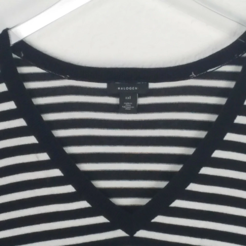 HALOGEN Women Sweater V-Neck 2X 18 Black White Striped Long Sleeve Women Pima - Image 3 of 4