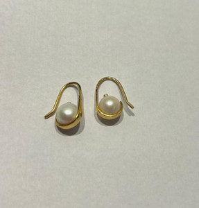 Authentic 925 Sterling silver Gold Plated Pearl Hook Earrings For women