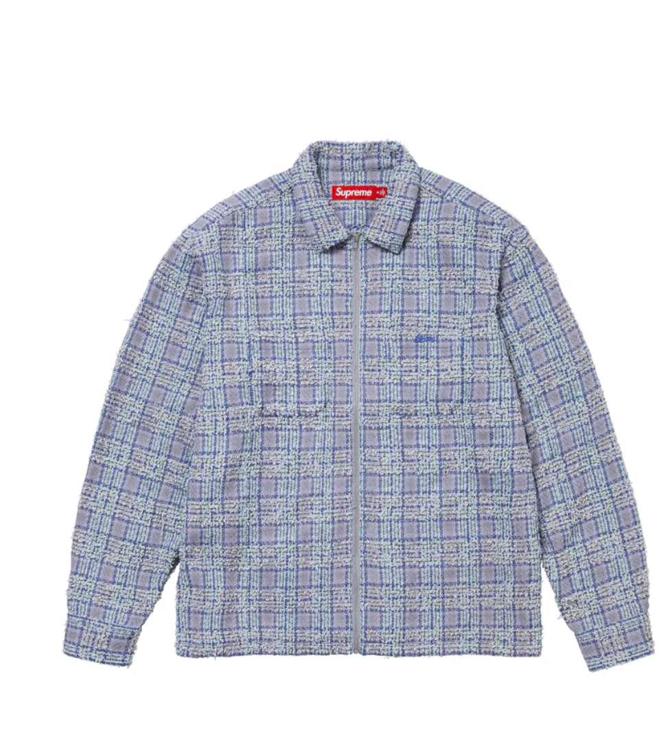 Supreme FW24 Boucle Zip Up Shirt Blue Men