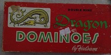 vtg Halsam Double Nine Wooden Dragon Dominoes in original box Made in USA