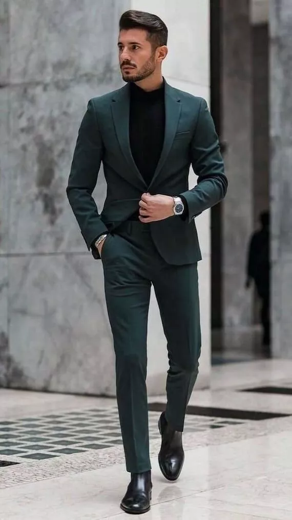 Green Men Slim Fit Suit Gentleman Prom Business Groom Tuxedo Wedding Suit  Blazer