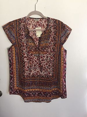 Chemisier Femme Lucky Brand Imprimé Mosaïque Avec Bordure Perlée - Taille Au Choix, 100% Viscose