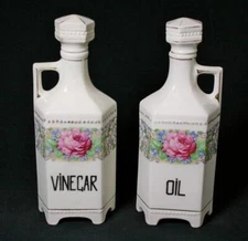 Vintage Luise Porcelain Oil And Vinegar Cruets With Roses Czechoslovakia