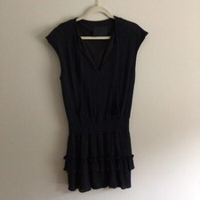 Vacate The Label Women Sz S Black Boho Smocked Waist Tiered Tasseled Mini Dress 