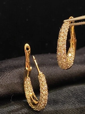Pave 1,80 Cts Runde Brilliant Cut Inside-Out Diamanten Creolen Ohrringe 18K Gold - Bild 1 von 4