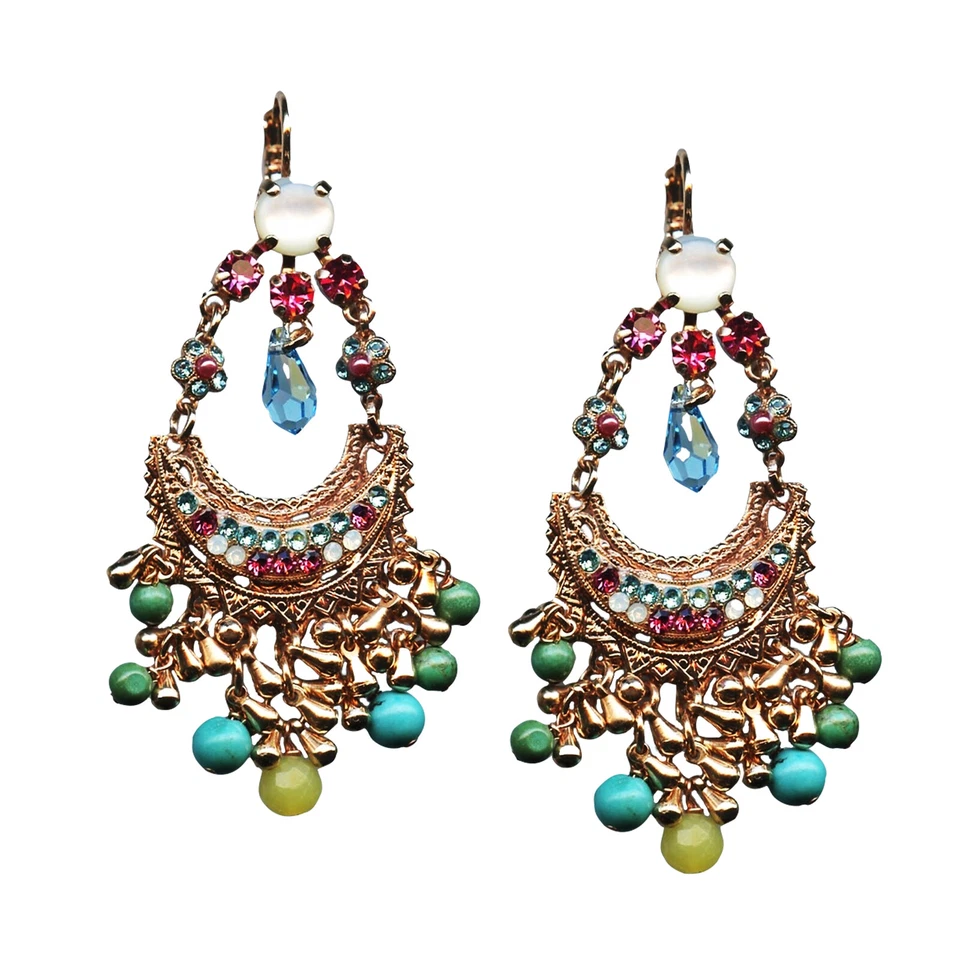 Pendientes Mariana Boho Chic Blanco Concha y Turca Mineral, Rosas, Amarillos y Azules... Foto 2 de 2