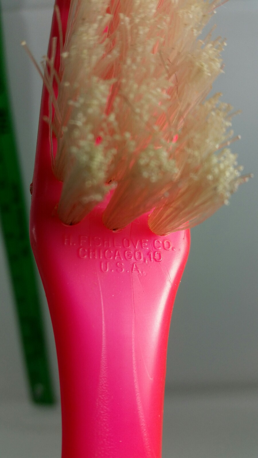 Vintage NEON PINK SUPER TOOTHBRUSH 14" Long - Dentistry Dental Art H. FISHLOVE