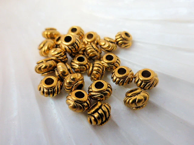 30 x Barrel Rondelle Spacer Beads Antique Gold 6mm, Beads Findings LF (MBX0086) - Image 2 of 3