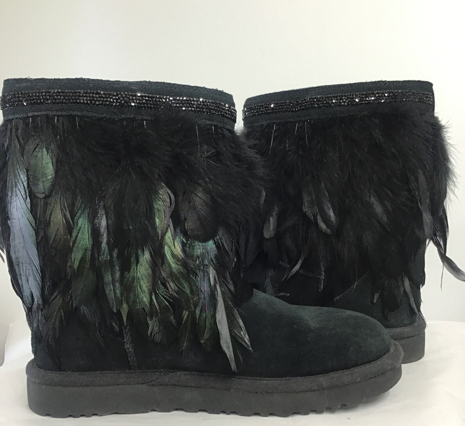 Ugg Boot Black Suede Ankle Feather And Crystal Tr… - image 1