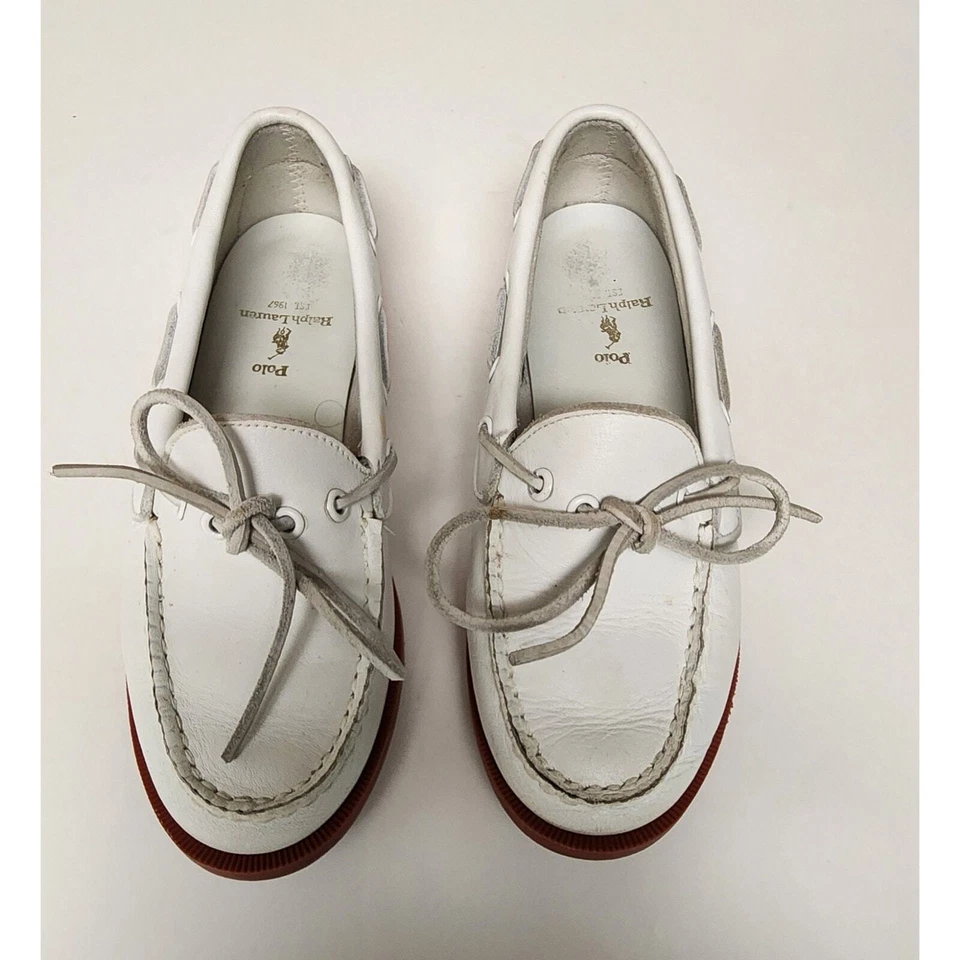 Sapatos Ralph Lauren Vintage Anos 1960 Juventude Couro Merton Camper Tamanho 1M Cor Branco - Imagem 2 de 4