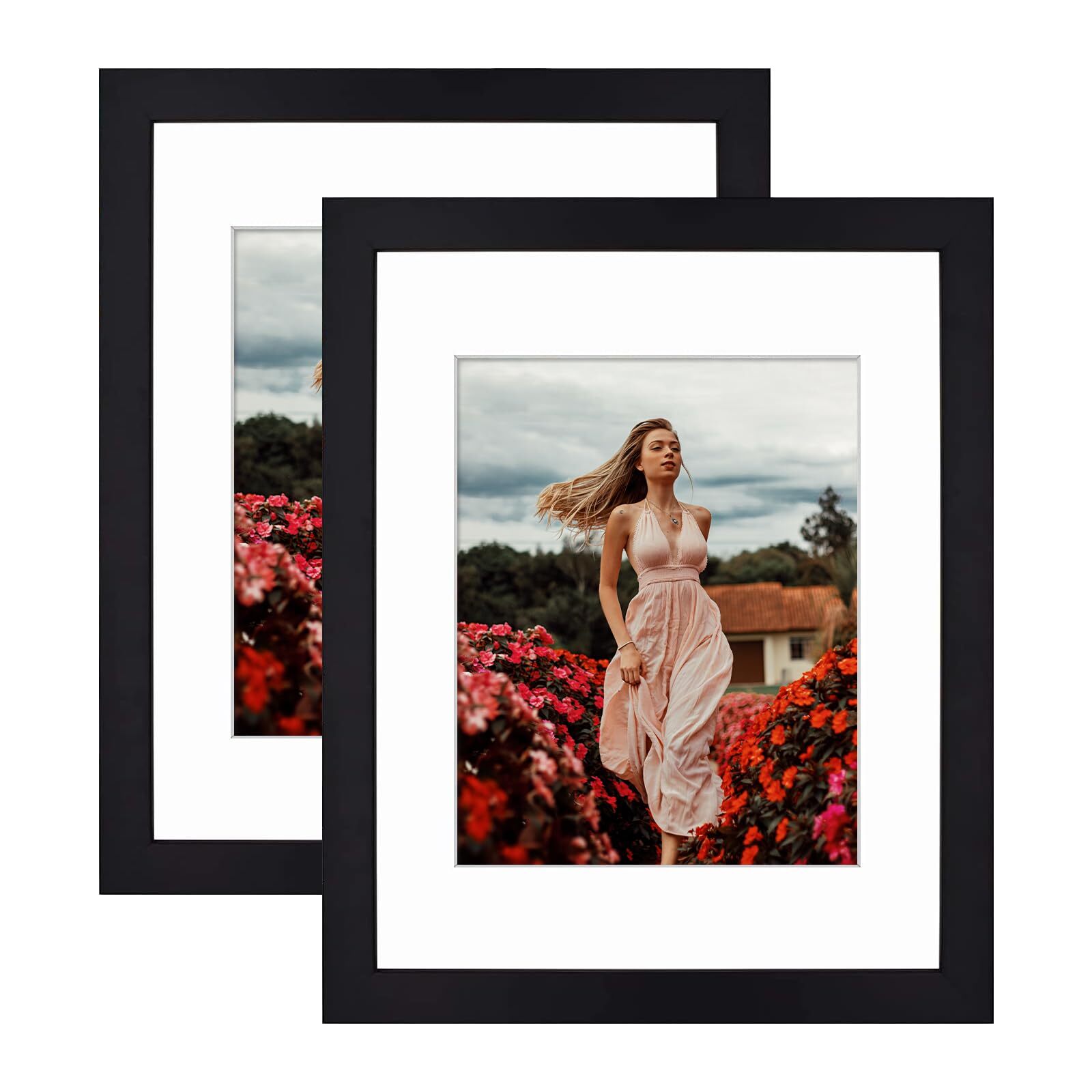, Set of 2, 11x14 Black Picture Frame - Matted for 8x10 Photos - Wood Framing...