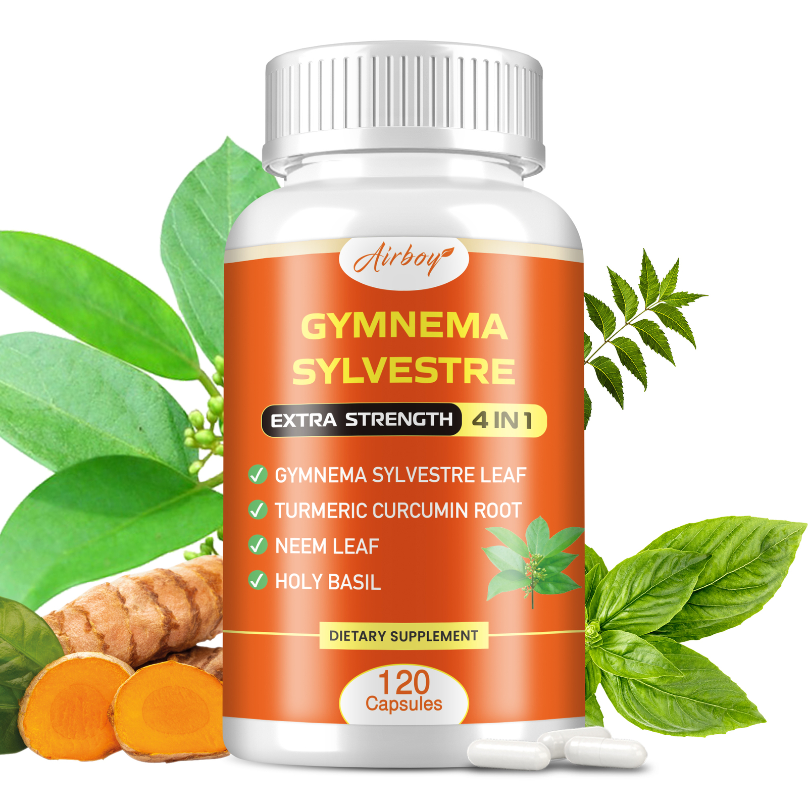 Gymnema Sylvestre - Control de azúcar en la sangre, pérdida de peso - con curcumina de cúrcuma, neem
