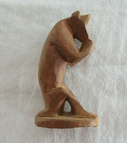 Hand Carved Wood Monkey Figurine Statuette 1980's Vintage - Picture 3 of 4