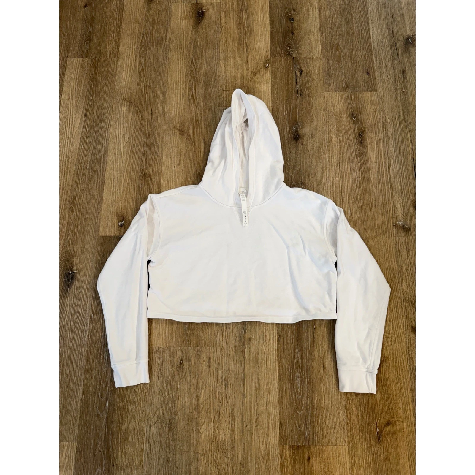 Lululemon All Yours Cropped Hoodie White Cotton French Terry Size 14 Relaxed Fit