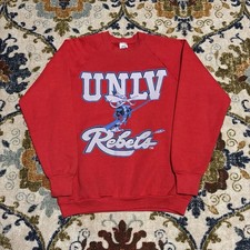 Vtg UNLV Rebels Crewneck Mens Sz L Red Pullover Sweater NCAA Hey Reb Mascot