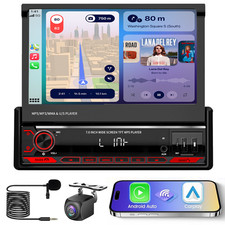 7" 1DIN Flip Out Autoradio Kabelloser Apple Carplay Android Auto MP5 RDS+Kamera