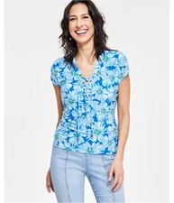 I.N.C Womens Jearsy Knit Blouse, Blue, X-Small