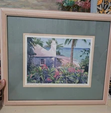 Vintage Bermuda Cottage Signed Matted-Limited Lithograph by R.E. Kennedy 17 X 20