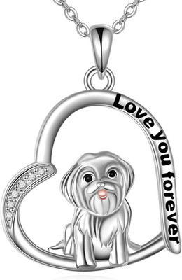 Shih Tzu Necklace 925 Sterling Silver Dog Heart Pendant Jewelry Gifts for Women