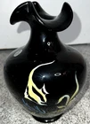 Signed Lowe Fenton Handpainted Under The Sea Ebony Black Hardman Vase Fish Shell