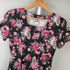 Vintage 80s 90s Zanoni Jalate Dress M Black Pink Floral Retro Fairy Whimsy Goth