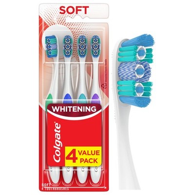 Colgate 360 Optic White Whitening Toothbrush, Adult 1 Count (Pack of 4), Soft