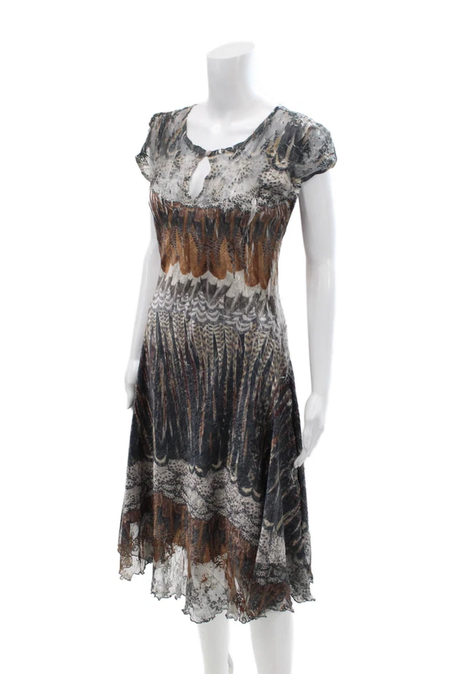 Vestido para mujer Komarov estampado de plumas línea A marrón negro talla grande Foto 2 de 4