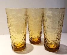 Anchor Hocking Milano Honey Gold Iced Tea Glasses 14 Ounces Set of 3  1960's MCM