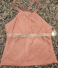 NEW Beachsissi Tankini Swimsuit Pink Lace Top Size Large